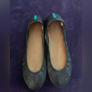 Tieks Black Leather Flats with Teal Accent